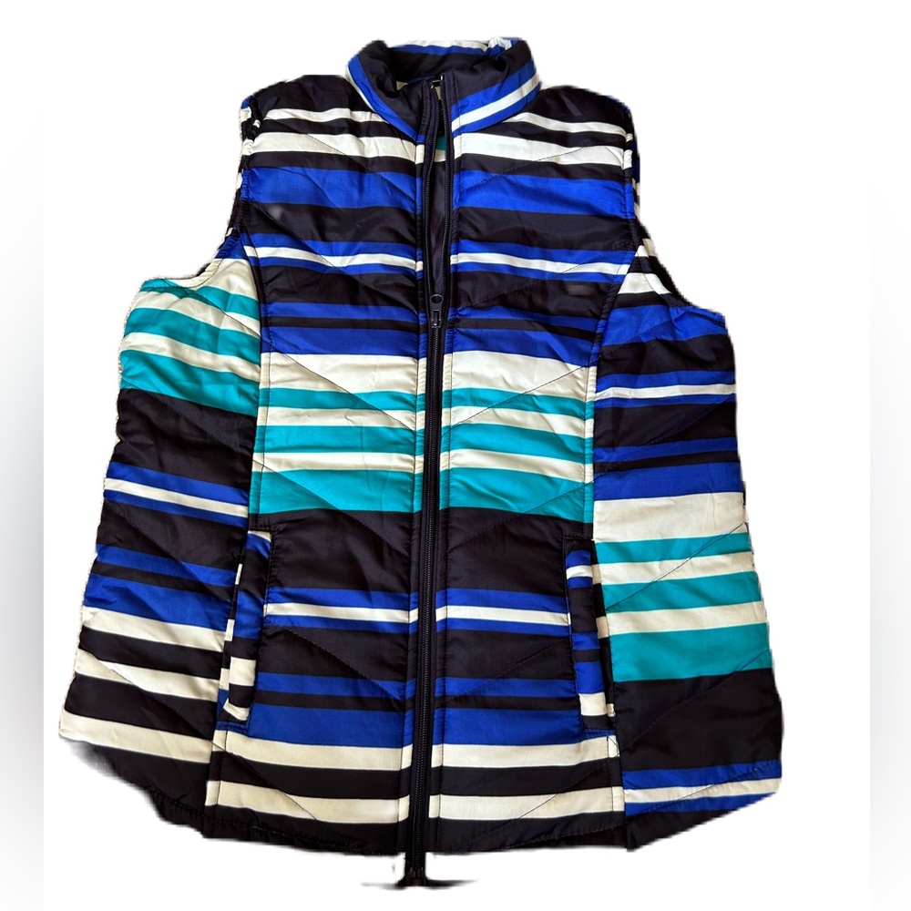 NWT Fresh Multicolored puffer vest size S blues and navy